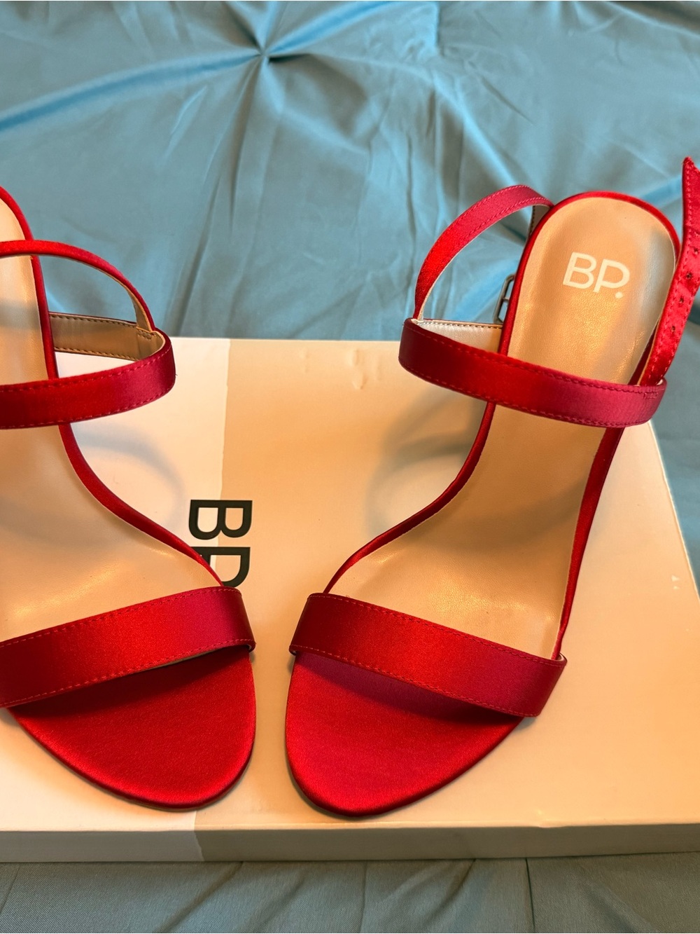 bp Red Satin Strappy Open-Toe Heels
